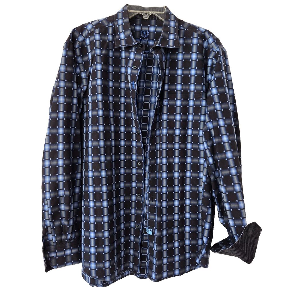 Bugatchi Classic Fit Shirt Size XL Blue Gray Geometric Long Sleeve Cotton‎